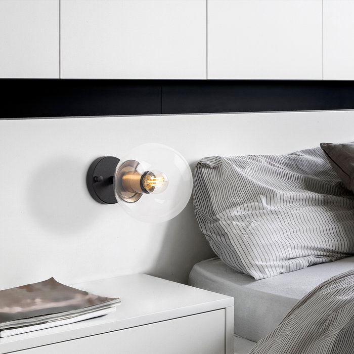 Opviq Atmaca - 10225 Lámpara de pared negra con tapa de cristal